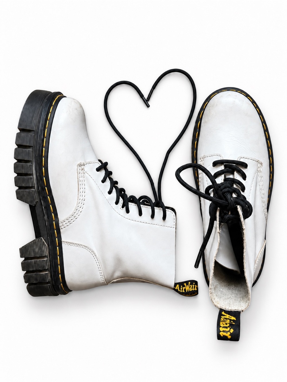 Dr. Martens White Leather Lace-Up Boots with Black Laces